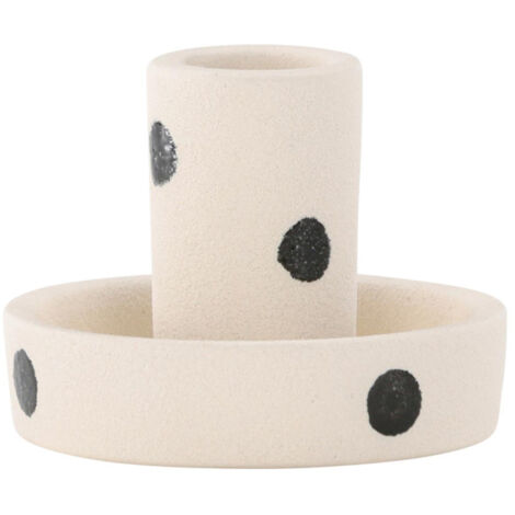 Bougeoir Design en Argile "Ceco" 11cm Blanc & Noir (1/4)