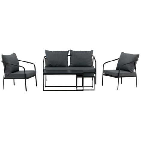 Salon de Jardin en Métal "Sopot" 146cm Noir (1/5)