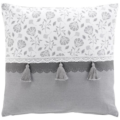 Coussin Déco Imprimé "Flavie" 50x50cm Gris (1/5)