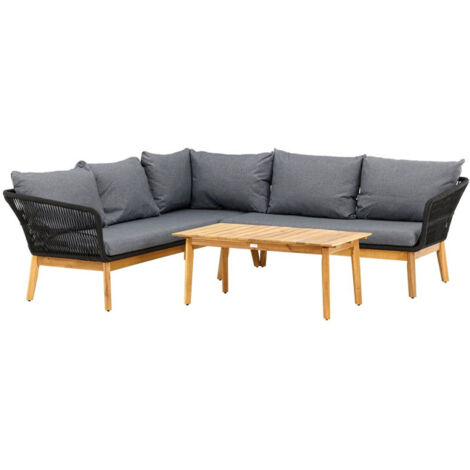 Salon d'Angle de Jardin en Bois "Chania" 210cm Noir (1/5)
