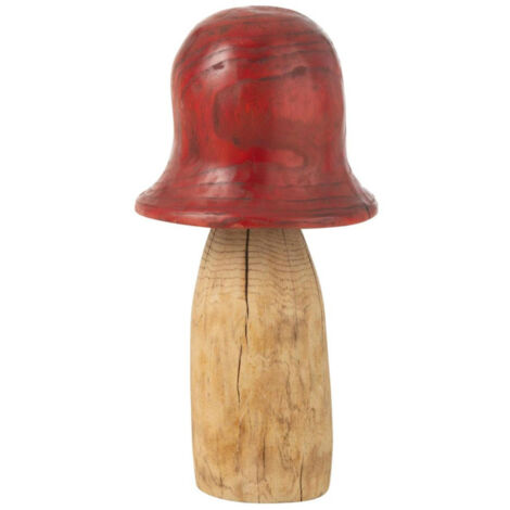Champignon Déco en Bois "Cloche" 60cm Naturel & Rouge (1/2)
