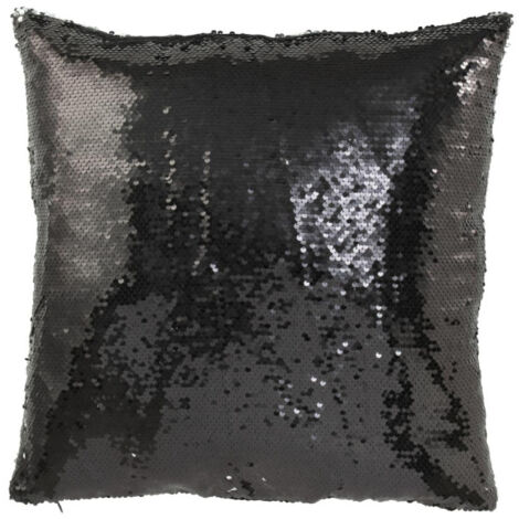 Coussin Déco Réversible "Sequin" 45x45cm Noir & Argent (1/4)