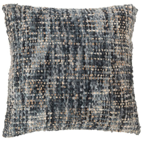 Coussin en Tweed "Cosy" 45x45cm Bleu & Blanc (1/4)