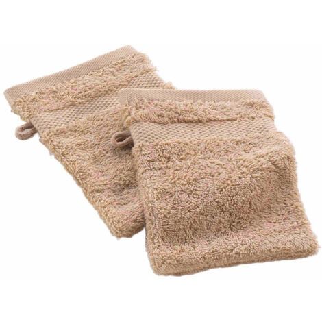 Lot de 2 Gants de Toilette "Elegance" 15x21cm Noisette (1/5)