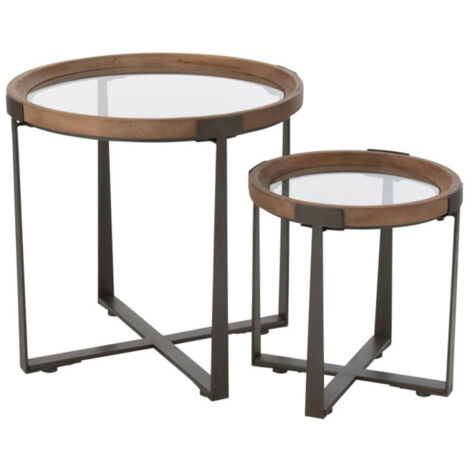 Lot de 2 Tables d'Appoint en Verre "Luki" 60cm Naturel (1/5)