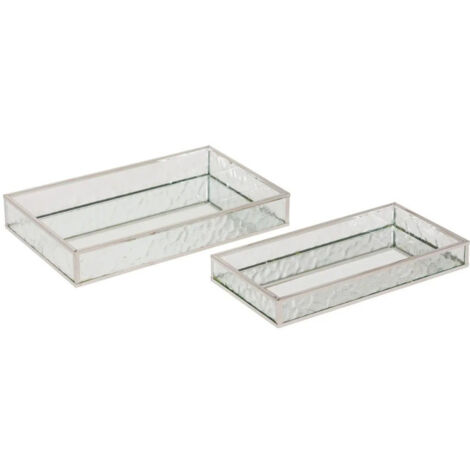Lot de 2 Plateaux Miroir en Verre "Ania" 28cm Argent (1/5)