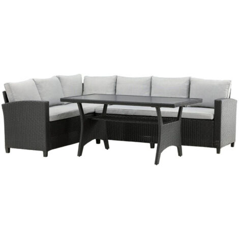 Salon Repas d'Angle de Jardin 6 Places "Brentwood" 230cm Noir (1/5)