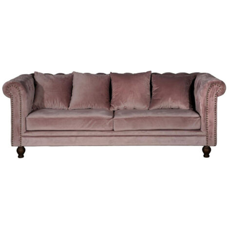 Canapé 3 Places en Velours "Chesterfield" 217cm Rose (1/2)