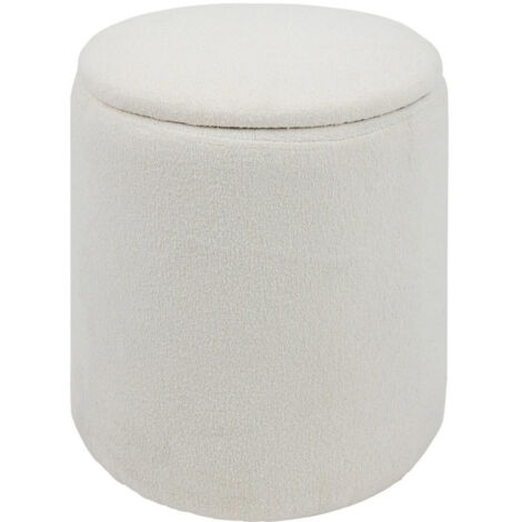 Pouf-Coffre Floki Blanc Matelassé - Ø37 Cm, Rangement Et Assise, 110 Kg Max