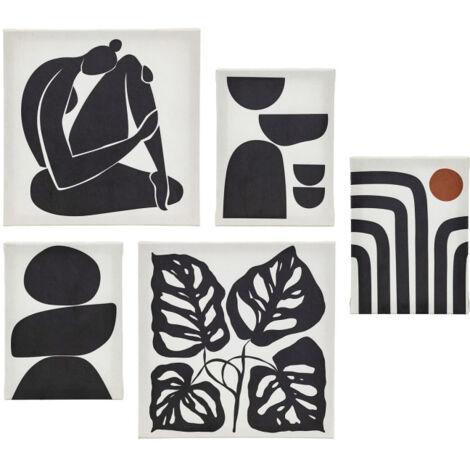 Lot de 5 Toiles Imprimées "Cynthia" 25x25cm Noir & Blanc (1/5)