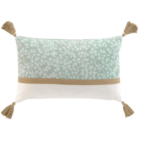 Coussin Déco Pompons "Vivoline" 30x50cm Vert (1/5)
