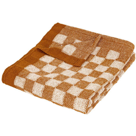Plaid Tricot Damier "Itha" 130x180cm Ocre (1/5)