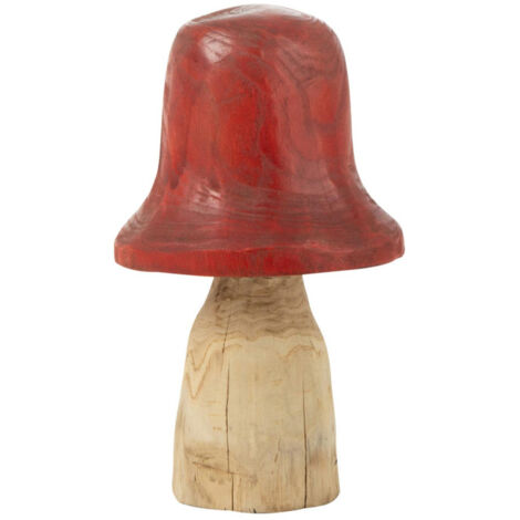 Champignon Déco en Bois "Cloche" 42cm Naturel & Rouge (1/2)