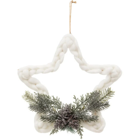 Sujet de Noël Étoile Tressée "Givrée" 30cm Blanc (1/2)