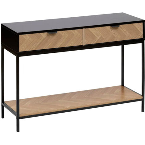 Console 2 Tiroirs "Chevrons" 110cm Naturel & Noir (1/5)