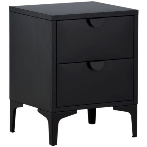 Table de Chevet 2 Tiroirs "Piring" 59cm Noir (1/5)