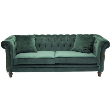 Canapé 3 Places en Velours "Chesterfield" 217cm Vert (1/3)