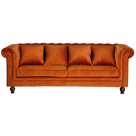 Canapé 3 Places en Velours "Chesterfield" 217cm Orange (1/3)
