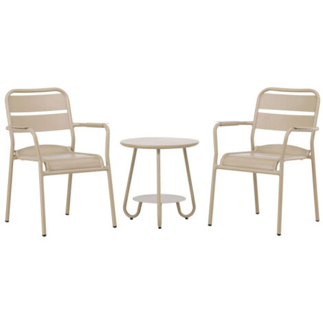 Ensemble Table d'Appoint de Jardin & 2 Chaises "Faro" 55cm Beige (1/5)