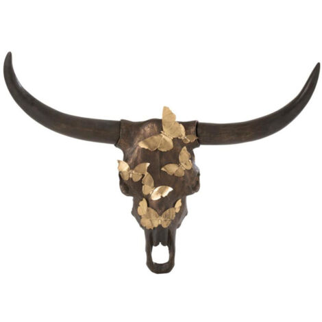 Crâne Déco Murale "Papillons" 93cm Marron (1/2)
