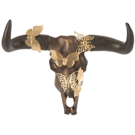 Crâne Déco Murale "Papillons" 30cm Marron (1/2)