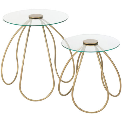 Lot de 2 Tables d'Appoint en Verre "Médusa" 54cm Or (1/5)