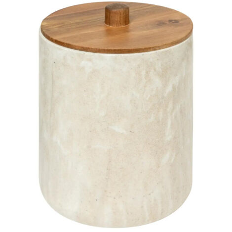 5Five Simply Smart – Poubelle de salle de bain ronde 5L – Polyrésine beige – Dimensions D. 18,5 x H. 25,3 cm – Imprimé travertin design