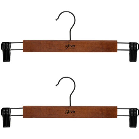 Lot de 2 Cintres à Pince en Bois "Vintage" 33cm Marron (1/4)