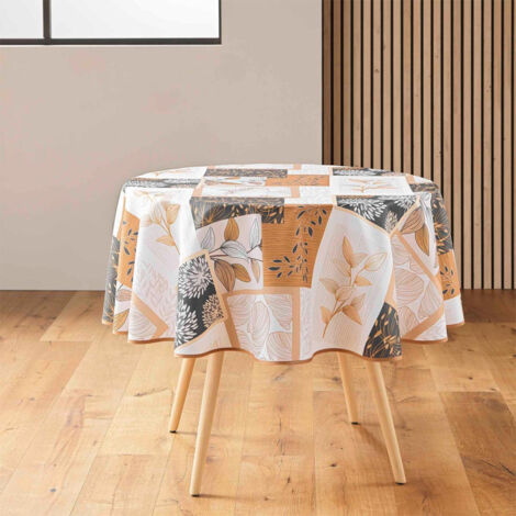 Nappe Ronde Antitache Imprimé "Faya" 180cm Naturel (1/4)