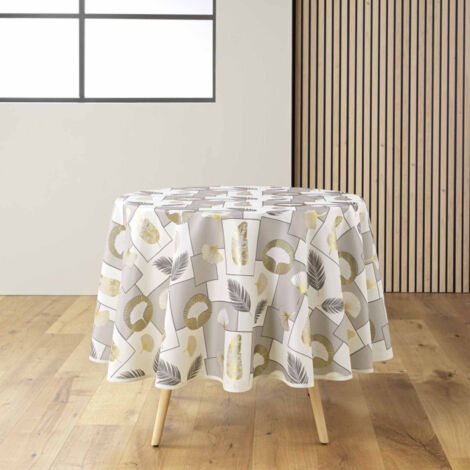 Nappe Ronde Antitache Imprimé "Natane" 180cm Naturel (1/4)