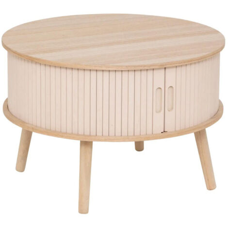 Atmosphera – Table basse fixe 60cm beige – 2 portes coulissantes en MDF – Finition mate placage bois frêne et pin – Design moderne (1/5)