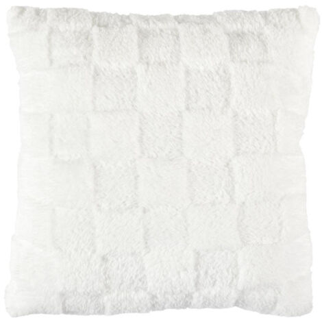 Coussin Déco en Flanelle "Damier" 40x40cm Blanc (1/3)