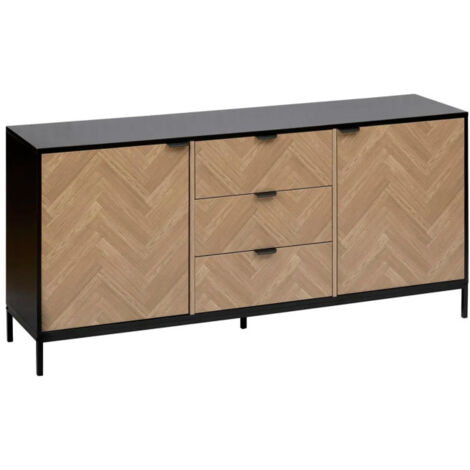 5Five Simply Smart – Buffet 2 portes 3 tiroirs chevrons 160cm – Panneaux de particules – Finitions naturel et noir – Fermeture douce – Label FSC (1/5)
