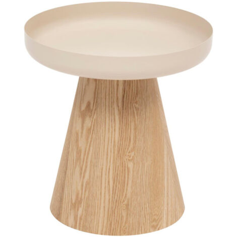 Atmosphera – Table d'appoint ronde 41cm en MDF et acier – Finition mate beige – Piètement avec patins – Design élégant pour intérieur moderne (1/5)
