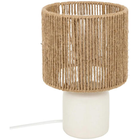 Atmosphera – Lampe à poser en céramique 24cm – Abat-jour en chanvre et acier – Douille E14 – Indice de protection IP20 – Couleur blanc et naturel (1/4)