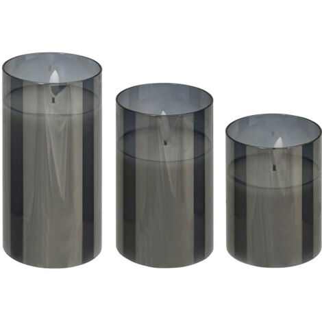 Lot de 3 Bougies LED en Verre "Sena" 15cm Noir (1/5)