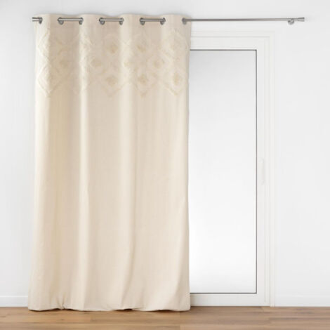 Paris Prix – Rideau à œillets tufté 'Inca' 140x240cm beige – Coton et polyester – 8 œillets – Label Oeko-Tex pour intérieur sain