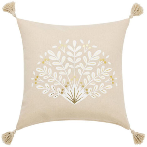Coussin Déco Avec Pompons "Majestia" 45x45cm Beige (1/3)