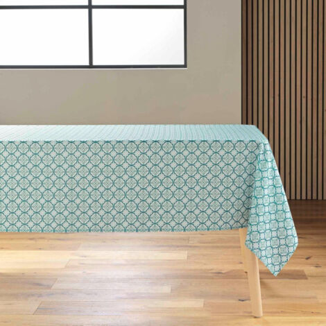 Nappe antitache rectangulaire - 150 x 200 cm - Feuillage vert sur fond écru