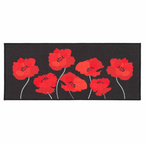 Tapis Déco Imprimé "Coquelicots" 50x120cm Noir & Rouge (1/4)