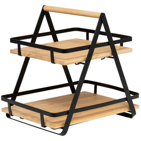Étagère de Cuisine 2 Niveaux en Bambou "Ordera" 30cm Naturel & Noir (1/3)