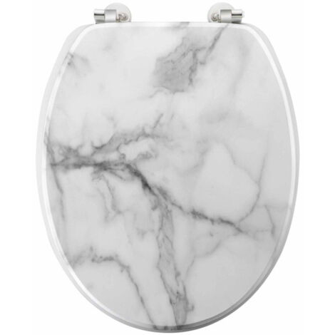 Paris Prix – Abattant WC effet marbre 46cm blanc – MDF avec charnières métal – Élégance moderne pour salle de bain – Facilité d'installation (1/5)