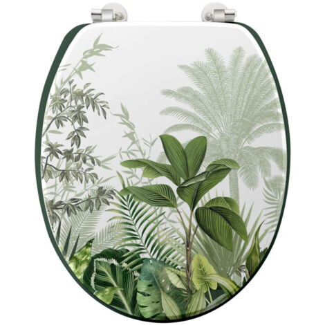 Paris Prix – Abattant WC 45cm en MDF vert – Imprimé végétal 'Vagabonde' – Charnières en métal pour fixation durable