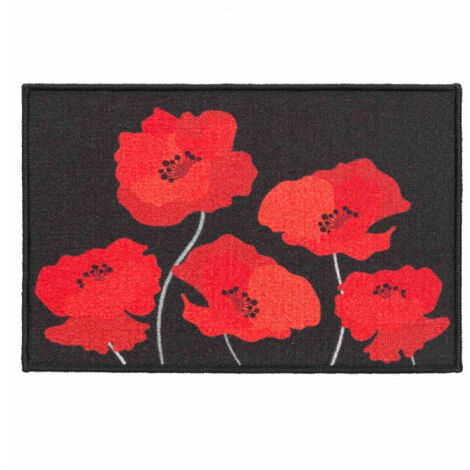 Tapis Déco Imprimé "Coquelicots" 40x60cm Noir & Rouge