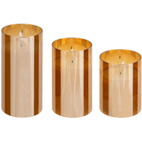 Lot de 3 Bougies LED en Verre "Sena" 15cm Ambre (1/5)