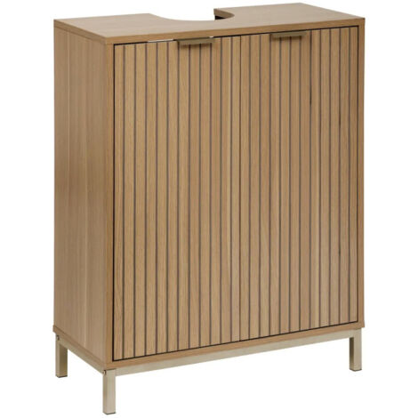 5Five Simply Smart – Meuble bas de salle de bain 80cm – Panneaux de particules et MDF – 2 portes – Design nervuré – À monter soi-même
