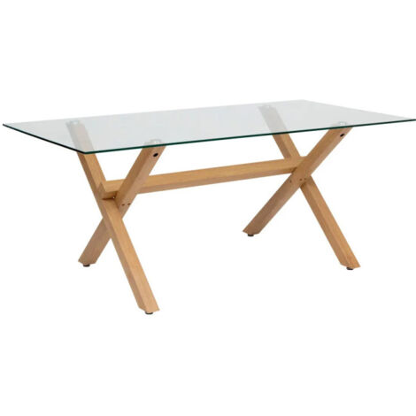 Table à Manger Industrielle Bois Recyclé Brut Plaque Verre 180 Cm Koursk 30029041