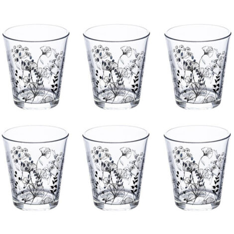 Lot de 6 Gobelets en Verre "White Floral" 33cl Transparent