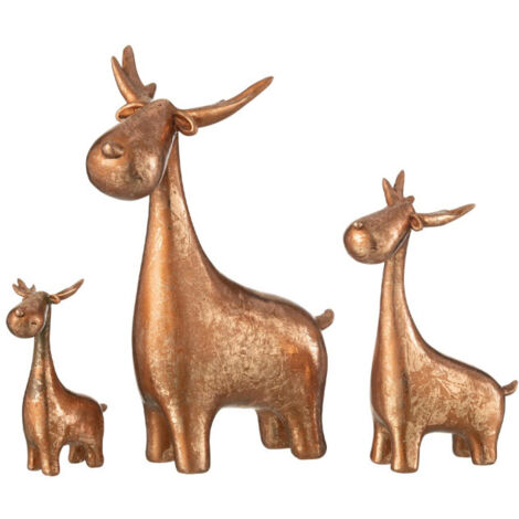 Lot de 3 Cerfs Déco "Résine" 25cm Cuivre (1/2)