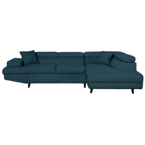 Canapé d'Angle Droit Convertible "Tean" 271cm Bleu Pétrole & Noir (1/5)
